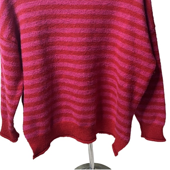 Little Lies Stripe Mock Neck Mohair Wool Blend Relaxed Fit Red Pink Sweater M - Picture 8 of 13